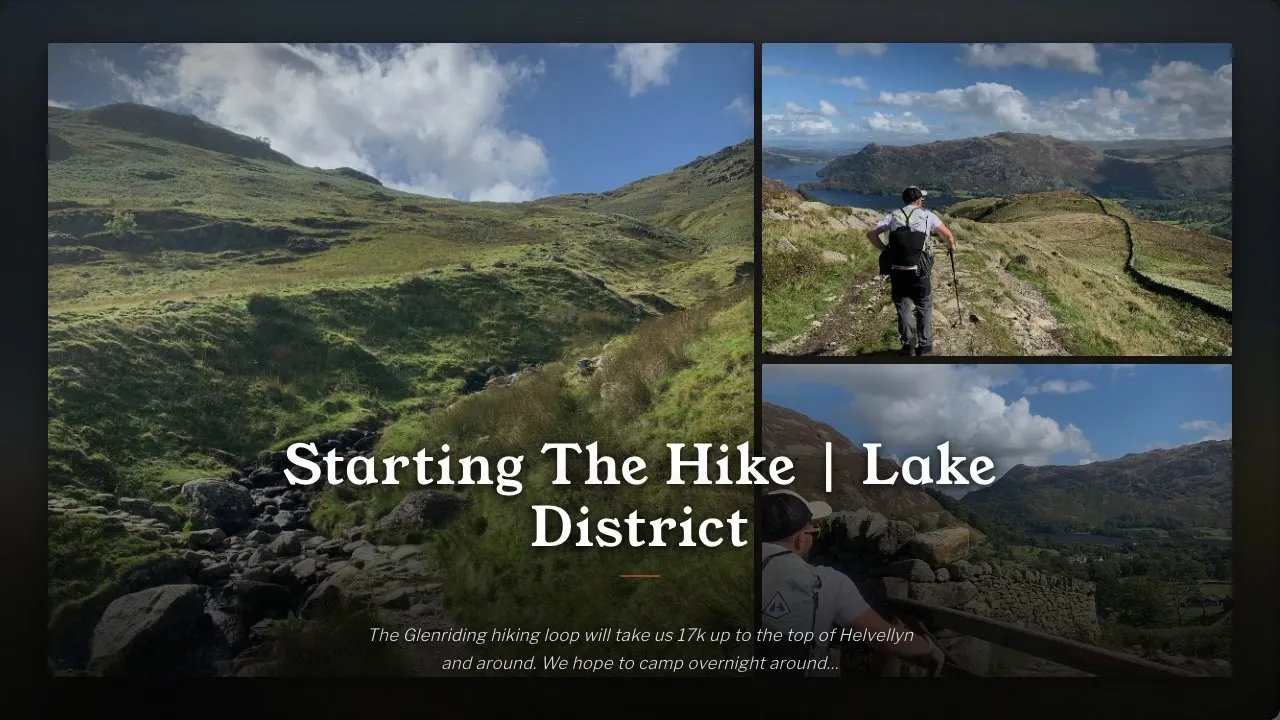A moment in the video: the start of the hike, with photos and a line of text about the day
