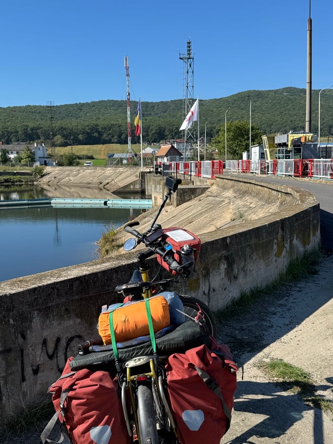 Crossing a dam and into the hills, Romania