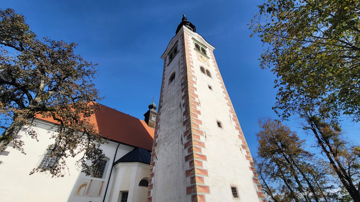 Church of the Assumption of Our Lady of Maria on the small island in the center of the lake, Slovenia