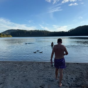 Sauna and dip in The Blue Lake by Nick