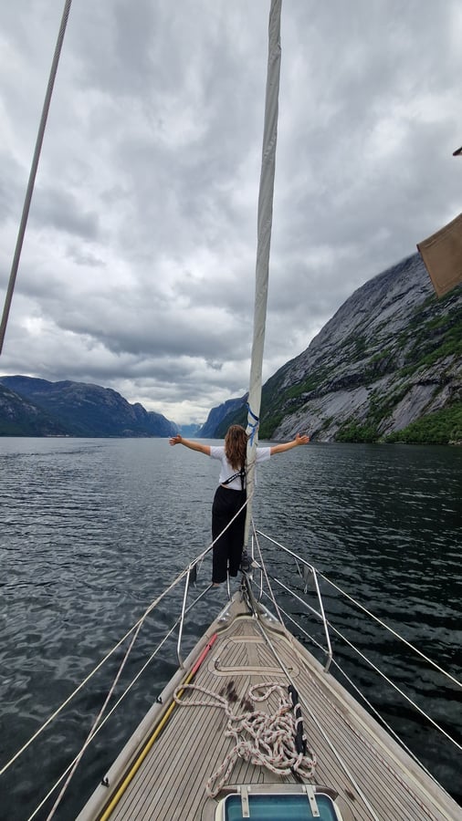 Rainy cruise out of Lysefjord, Norway