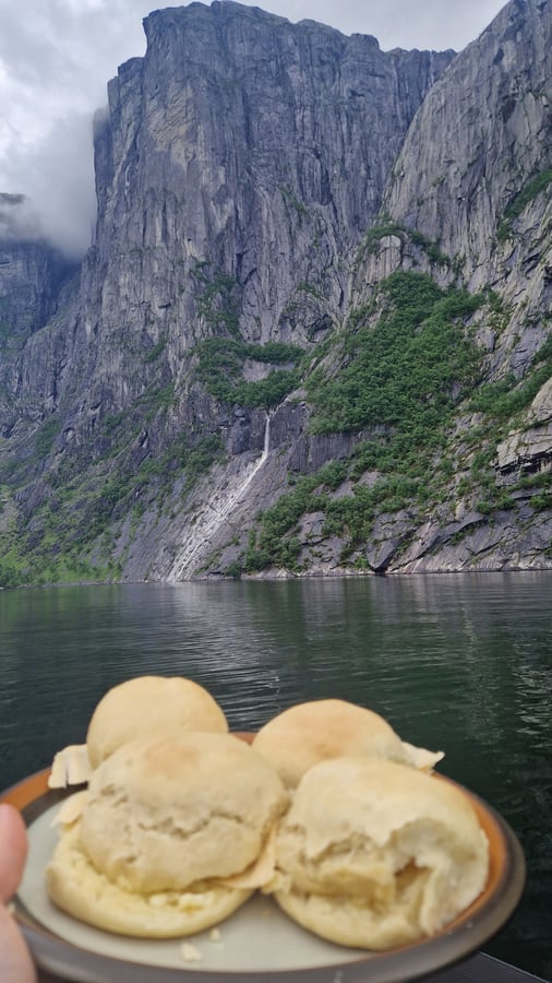 Rainy cruise out of Lysefjord, Norway