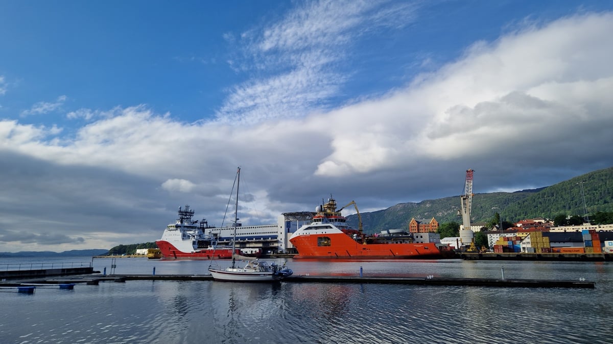 Picking up crew in Bergen, Norway