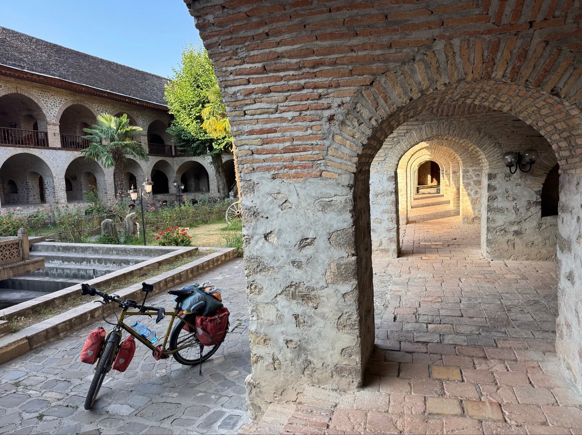 Leaving the Seki Caravansarie, Azerbaijan