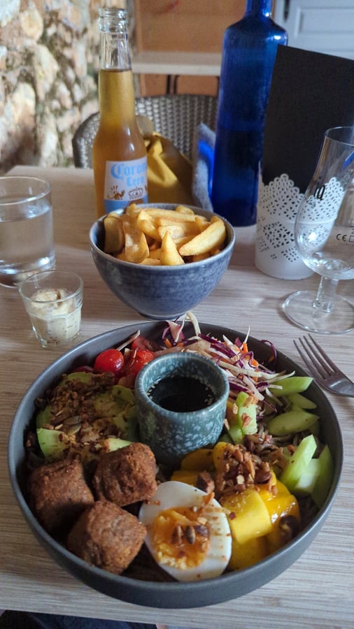 Evening meal and town, France