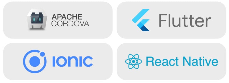 Mobile Development Framework Logos - Cordova, Flutter, Ionic, React Native