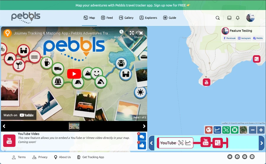 Journey Tracker Map with YouTube video Embed